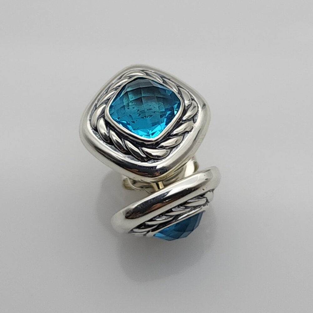 David Yurman Albion Earrings with 7mm Blue Topaz in Sterling Silver 925 - Picture 3 of 4